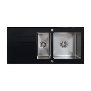 Enki vetro nero lavello in acciaio inox cucina a incasso con ... Lavabo in acciaio inox