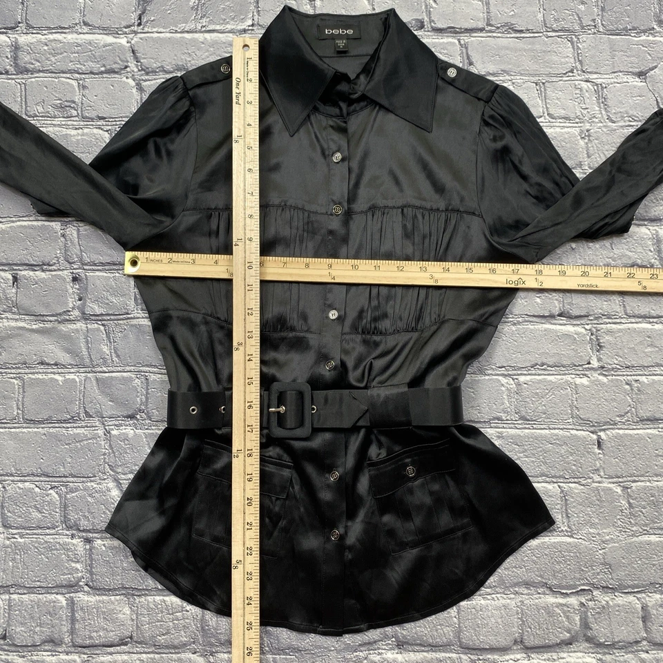 Blusa Bebe de seda con botones para mujer M negra con cinturón manga enrollable gótica bruja Foto 4 de 4