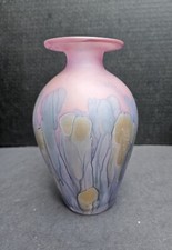 Rueven Nouveau Glass Hand Painted Urn Style Vase with Wide Rim