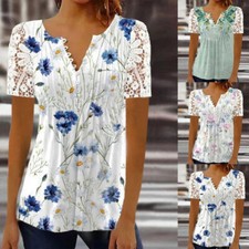 Womens Plus Size Summer Tunic Tops Short Sleeve T-shirt Ladies Button Blouse Tee