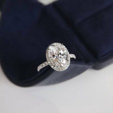 2.0Ct Oval Cut Lab Created Diamond 925 Sterling Silver Engagement Bridal Ring