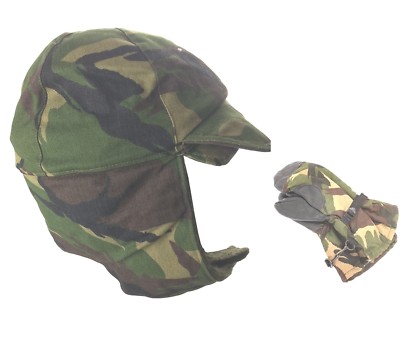 Trappermütze DPM Camouflage Fell gefüttert Winter kaltes Wetter + passende Fäustlinge Handschuhe sehr guter Zustand