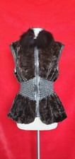 Black/dark Brown Chinchilla Fox Fur Leather Vest With Pockets Size S/m