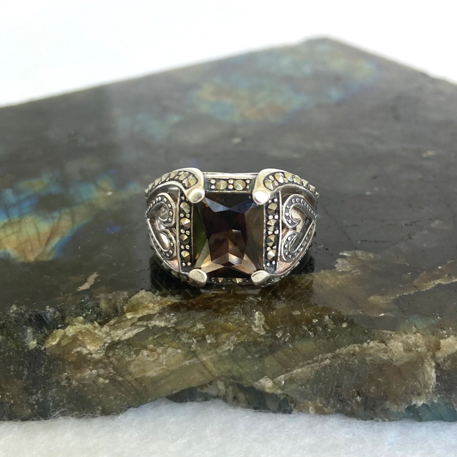 Sterling Silver 925A Rectangular Smoky Quartz & M… - image 19