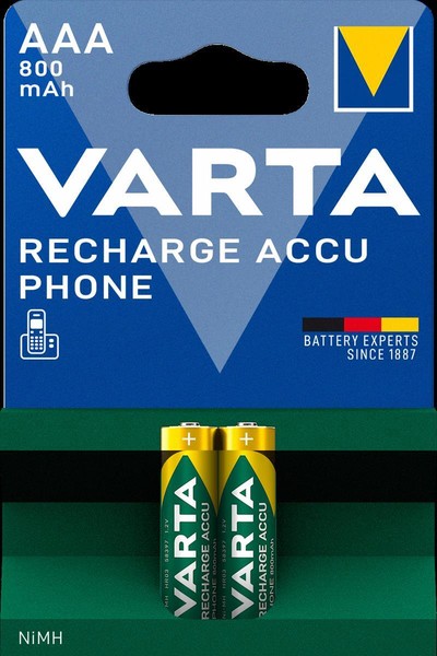 2 X Varta Rechargeable Phone Accu Mikro / Aaa /58398, Nimh, 800 Mah-image