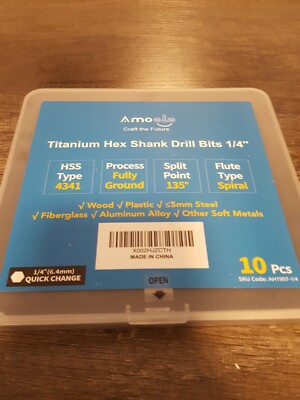 Amoolo - Titanium Hex Shank Drill Bits - 1/4''