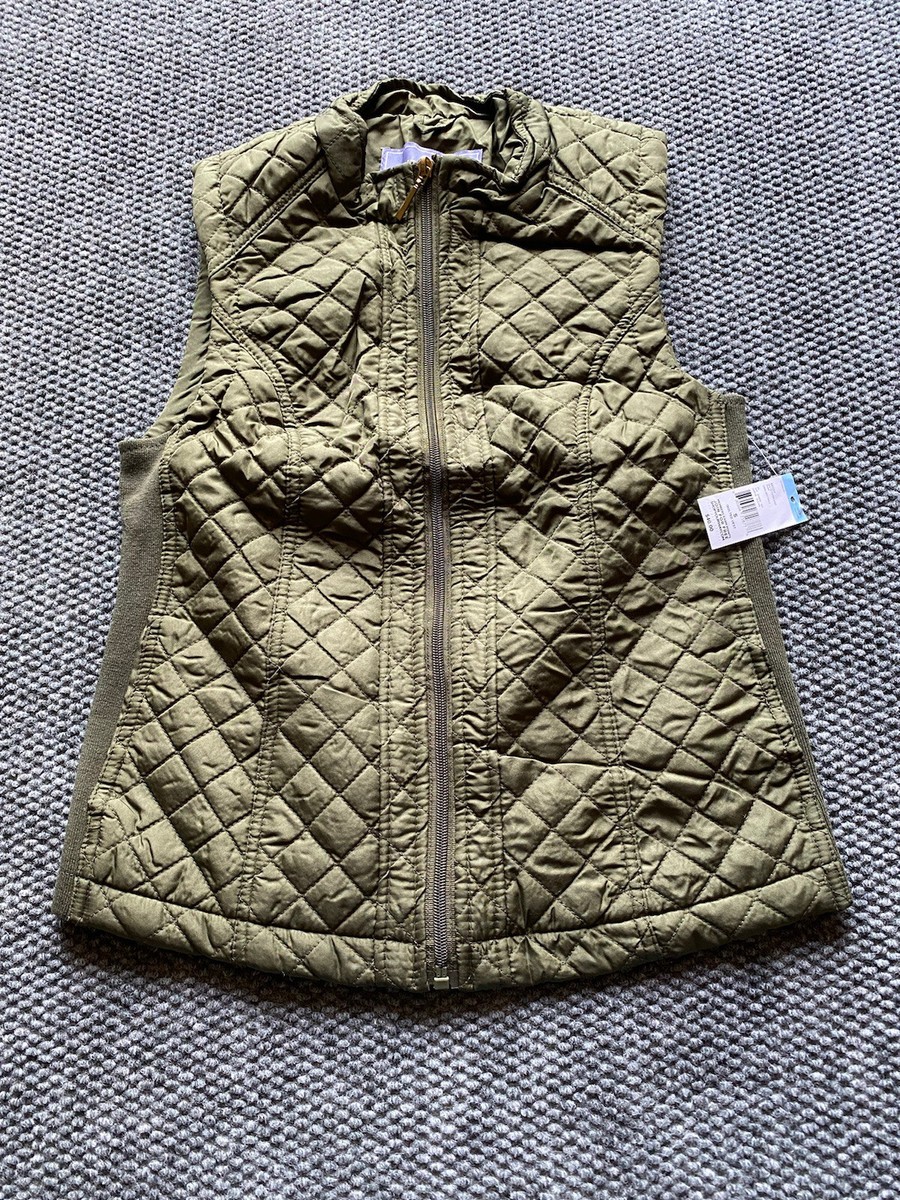 Laura Scott Lightweight Olive Green Quilted Puffer Vest Missy Size