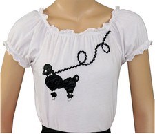 New 50s Style White Peasant Blouse with Poodle _ Adult Size LARGE