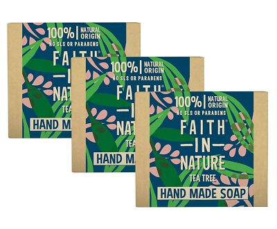 Faith in Nature Teebaum handgefertigte Seife 100 g (3er-Pack) - vegan