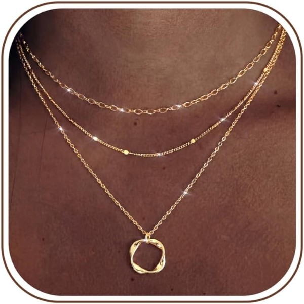 Halskette Damen Layered Gold Hypoallergen Verstellbar Wasserfest Silber 925-image