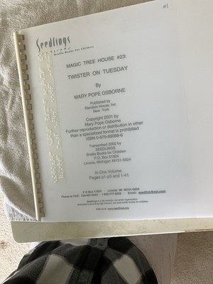 Braille Book: Magic Tree House         ''Twister on Tuesday'' Old braille format