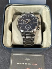 Fossil Men's Watch BQ2401 Quartz Blue Dial Gunmetal Stainless Steel 44mm