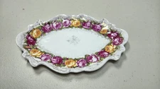 ​Vintage Prov Saxe ES Germany Pink Rose Gold Gilt Trinket Dish Scalloped Edges