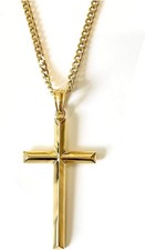 Collar Colgante Cruz Estilo Cadena Oro 24K Cierre Fuerte para HOMBRE 24ct 3MM Fino