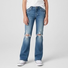 Levi's Girls Thick Stitch Boot Cut Jeans SIZE 14 R Medium Blue Distressed