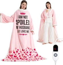 Wearable Heated Blanket with Sleeves Foot Pocket Electric Throw for Women Gift