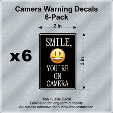 Smile You're On Camera 6-Pack Laminated Decals / Stickers for Home, Office, Car