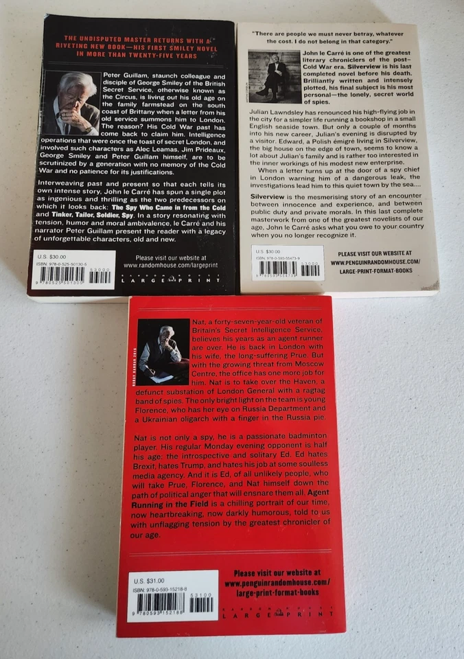 John le Carré, 3 LARGE PRINT  lot, softcover: Silverview, Agent Running, Legacy  - Image 2 of 4