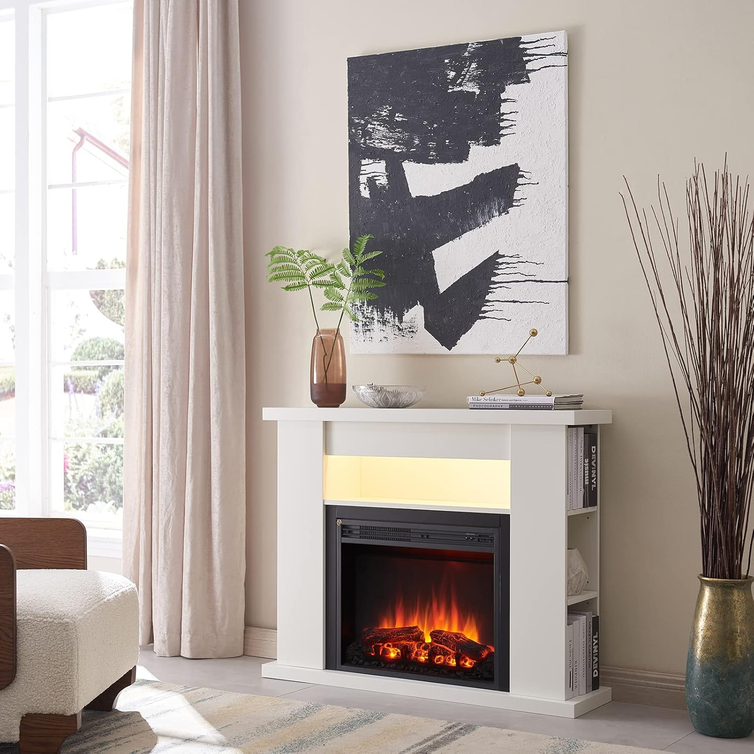 Electric Fireplace Freestanding Suite Flame Effect Heater Remote Control White