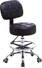 Swivel Round Rolling Stool PU Leather with Adjustable Foot Rest