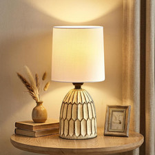 Small Table Lamp -13.5" Boho Lamp - Bedside Lamps - Farmhouse Rustic Ceramic Tab