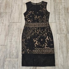 Tadashi Shoji Nemuro Dress Womens 8 Black Nude Lace Sheath Cocktail Evening