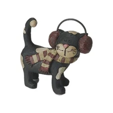 Suzi Skoglund Blossom Bucket Holiday Black Cat With Scarf & Earmuffs 2009