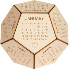 2026 Wood Desk Calendar, Dodecahedron Cube Cool New Year Natural 