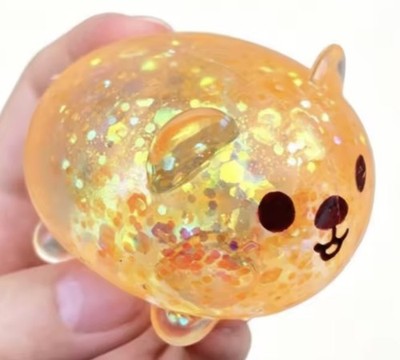 New Squishy Sensory Toy Glitter Squeezy Sparkle Sugar BEAR Orange