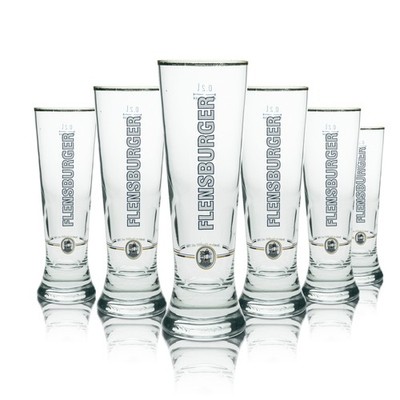 6x Flensburger Bier Glas Tulpe 0,2l Sahm Goldrand Pokal Gläser Pils Flöte Export