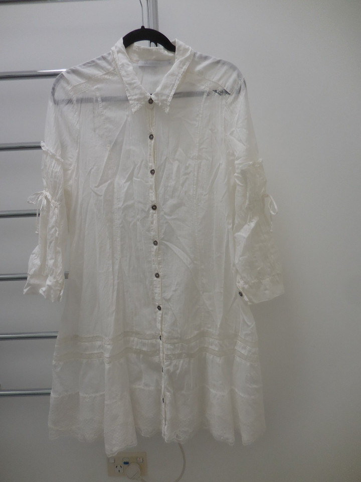 LAUREN VIDAL FRANCE WHITE FINE COTTON+ LACE SHIRT DRESS XL EXC COND