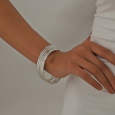 925 Silver Plated Bracelet Set Five Piece Fashionable Stackable Women's Jewelry