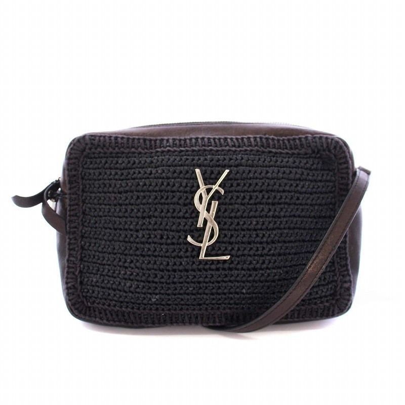 Borsa fotocamera Yves Saint Laurent Roux tracolla Cassandra Rafia nera rara da JPN
