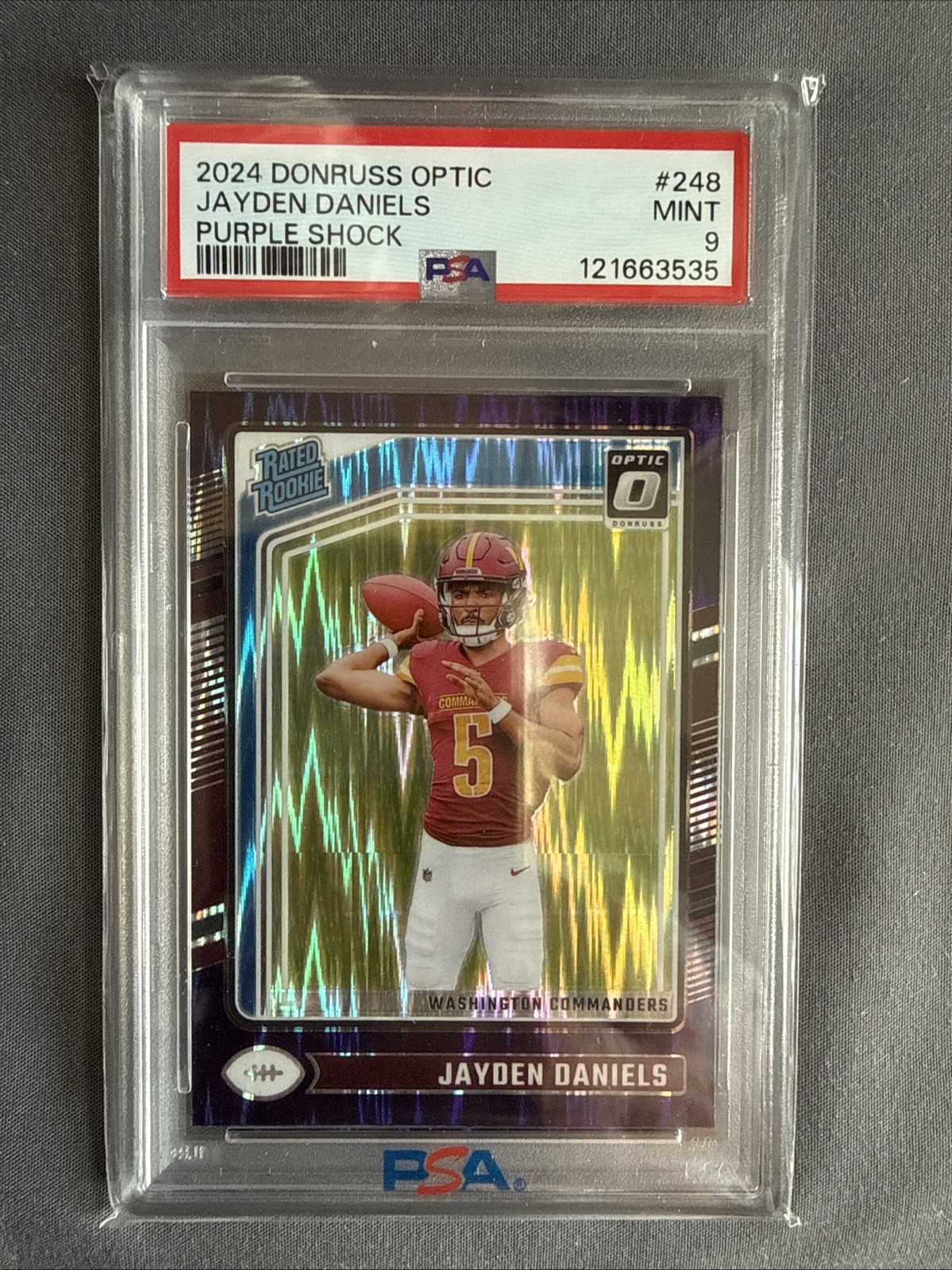 2024 Optic - Rated Rookie Jayden Daniels #248 Purple Shock Prizm (RC)