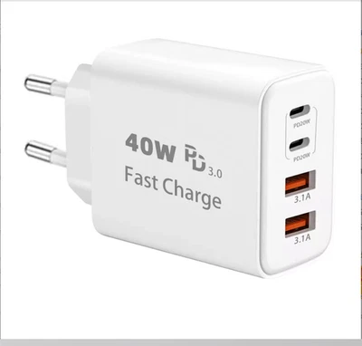 Charger Mehrfach Stecker 1x 4fach Schnellladegerät 40W Netzteil 2x USB-C + 2xUSB - Bild 1 von 4