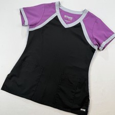 Grey's Anatomy by Barco Scrub Top Women's S Black Purple Gray Spandex Stretch