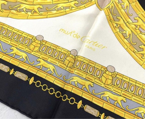 Cartier Silk Scarf Scarabe Rare Black
