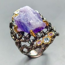 Rough gem jewelry Natural Amethyst Ring 925 Sterling Silver Size 7.5 /R448982
