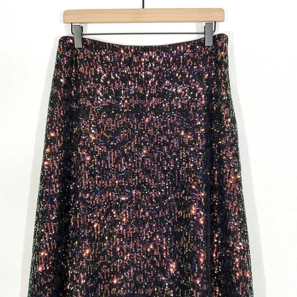 LOFT блестки Midi юбка черный многоцветный размер 4 с подкладкой Flowy праздник вечеринки новый без ЯРЛЫКОВ - Изображение 3 из 4