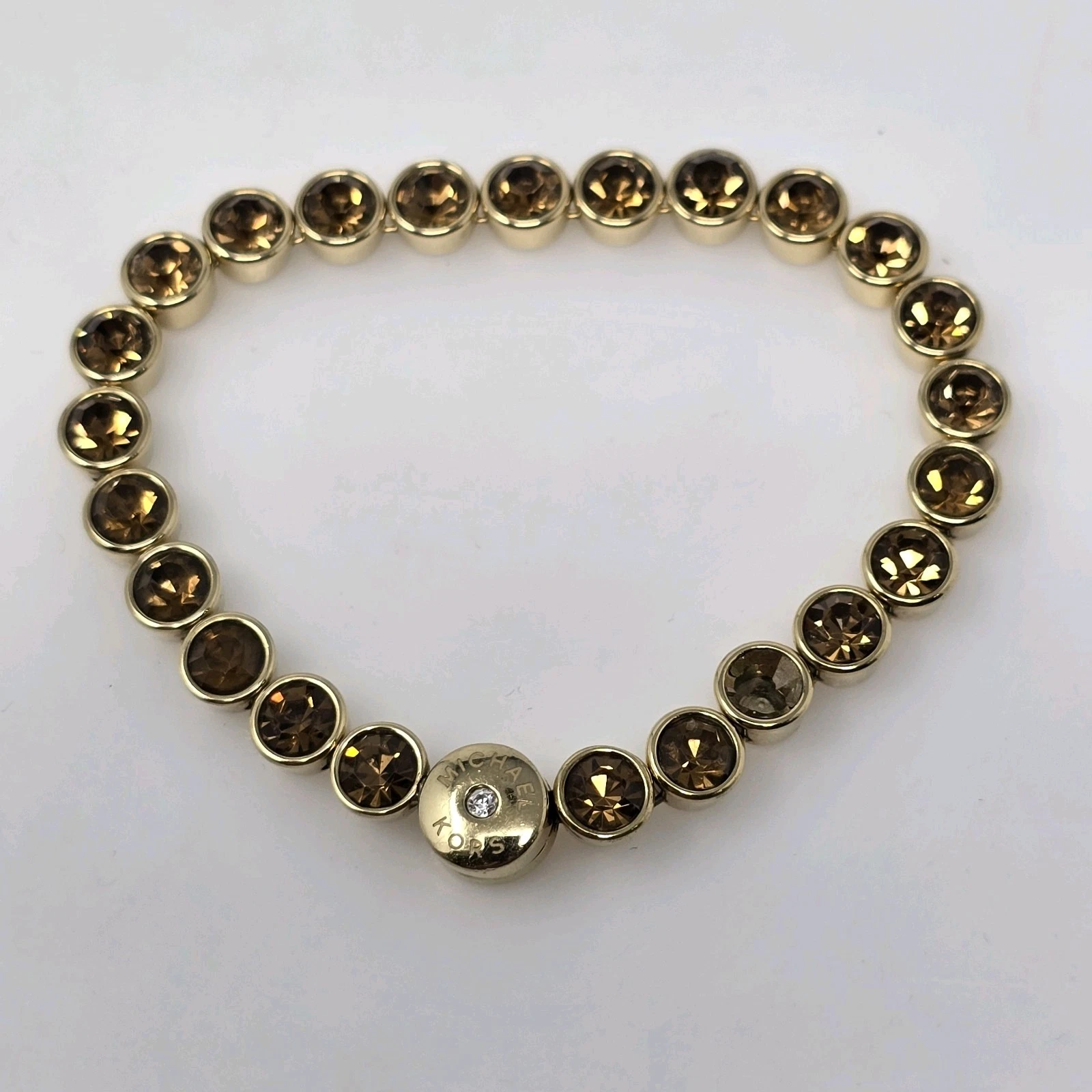 MICHAEL KORS Bracciale Tennis Bagaglio Cristallo Tono Oro Chiusura Magnetica