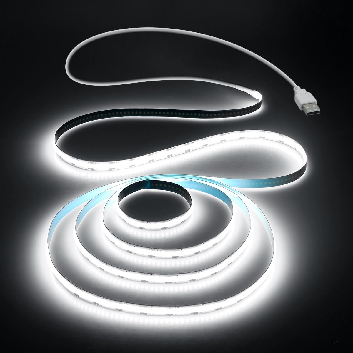 USB Led Light Strip 1M COB Strip Lights 5V Daylight Cold White 6000K 3.28FT 320L