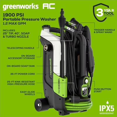 #ad Greenworks 1900 PSI Electric Pressure Washer 1.2 GPM Portable Power Cleaner AC $157.50
