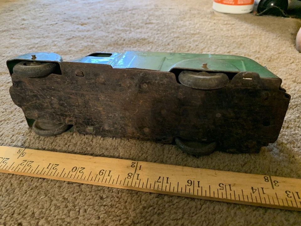 1930's Vintage Rara Verde Wyandotte Servicio Van Antiguo Prensado Acero Toy Car - Imagen 2 de 4