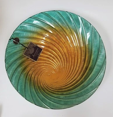 Tazón, Plato De Vidrio Forjado Verde+Oro Con Espiral Ombre Artístico - Imagen 1 de 4