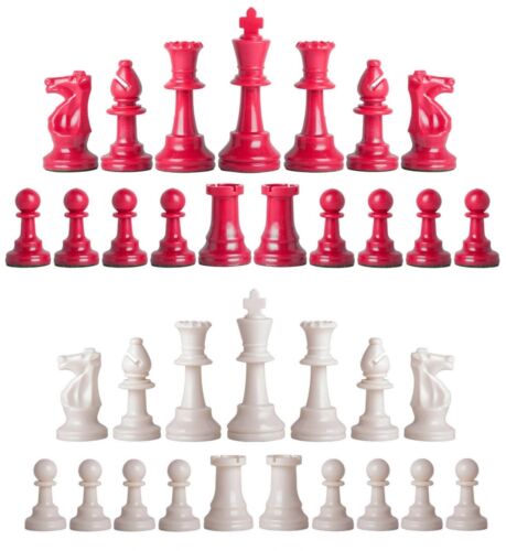 Staunton Single Weight Chess Pieces - Full Set of 34 Red & White -  4 Queens   - Picture 1 of 3