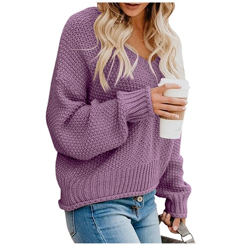 Women's Casual Fashion V Neck Solid Color Long Sleeve Pullover Shirt Tops - Bild 43 von 48