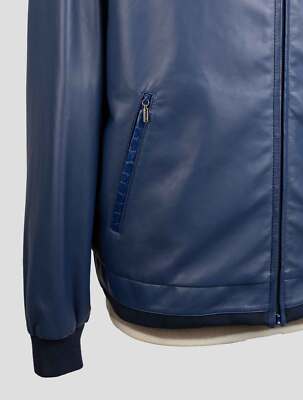 J*e様 00s shellac double zip leather blou NEW ZILLI BLUE LEATHER LEATHER CROCODILE COAT US 42 - EU 52 ZCZ1
