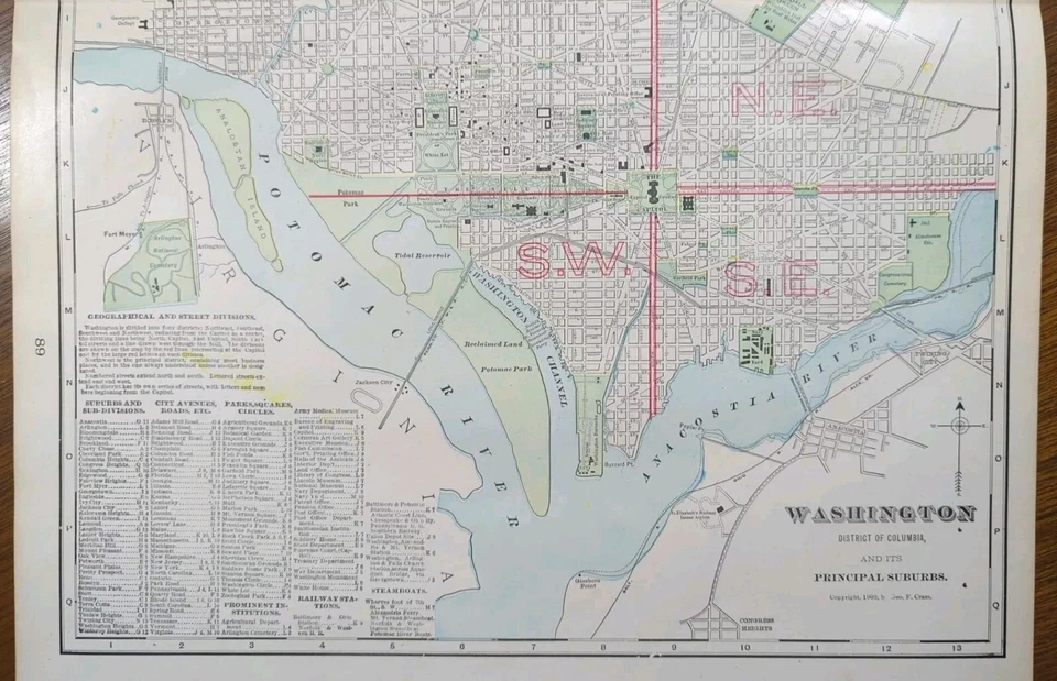Vintage 1904 WASHINGTON DC Map 14"x22" Old Antique Original LAFAYETTE SQUARE - Image 4 of 4