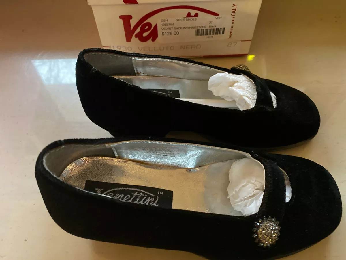 VENETTINI 1930 GIRLS VELVET DRESS SHOES BK w RHINESTONE Sz 11 US RTL 129 V27