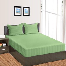 1200 TC 100 COTTON 1 PC FITTED SHEET - 8 TO 30 INCH DEEP MOSS STRIPE
